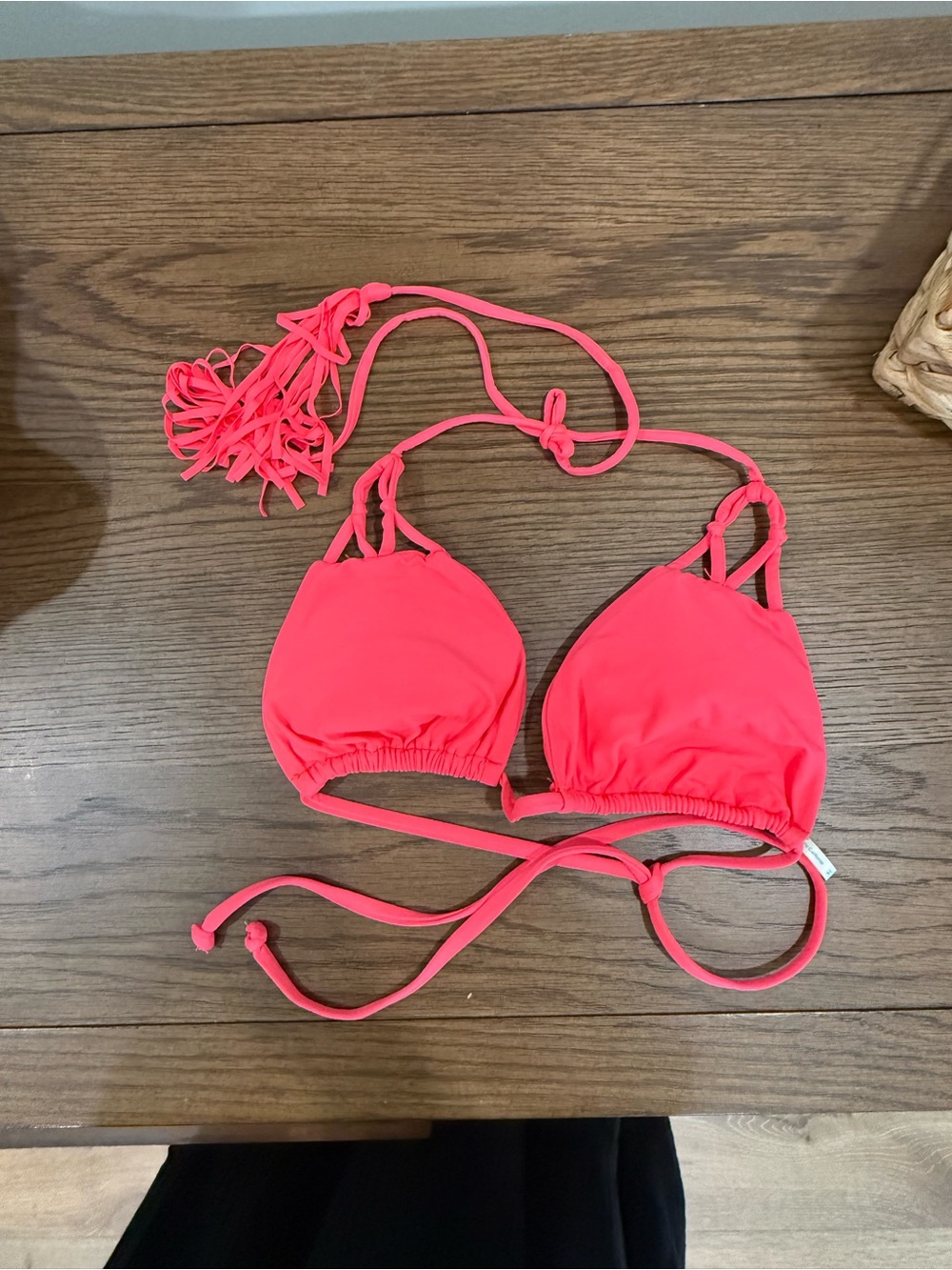 Bettinis Bright Coral Triangle Tie Bikini Top (M)
